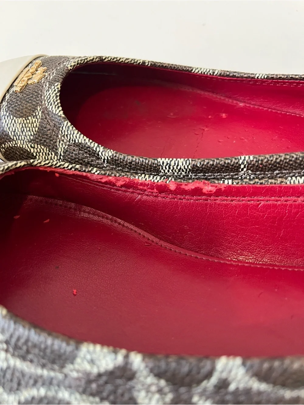 Coach Brown Signature Canvas White Cap Toe Ballet Flats Size 7.5B